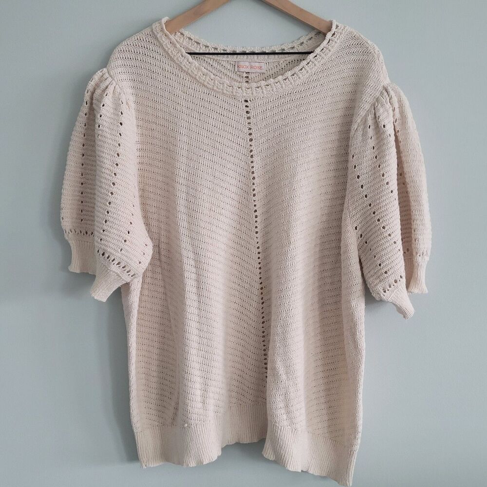 Knox Rose Sweater Womens Plus Size Beige Short Sleeve Sweater